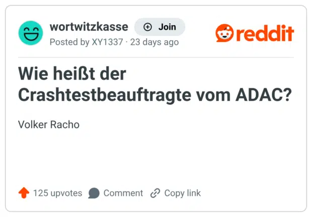 Wie heißt der Crashtestbeauftragte vom ADAC? Volker Racho