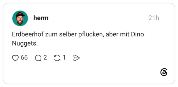 Erdbeerhof zum selber pflücken, aber mit Dino Nuggets.