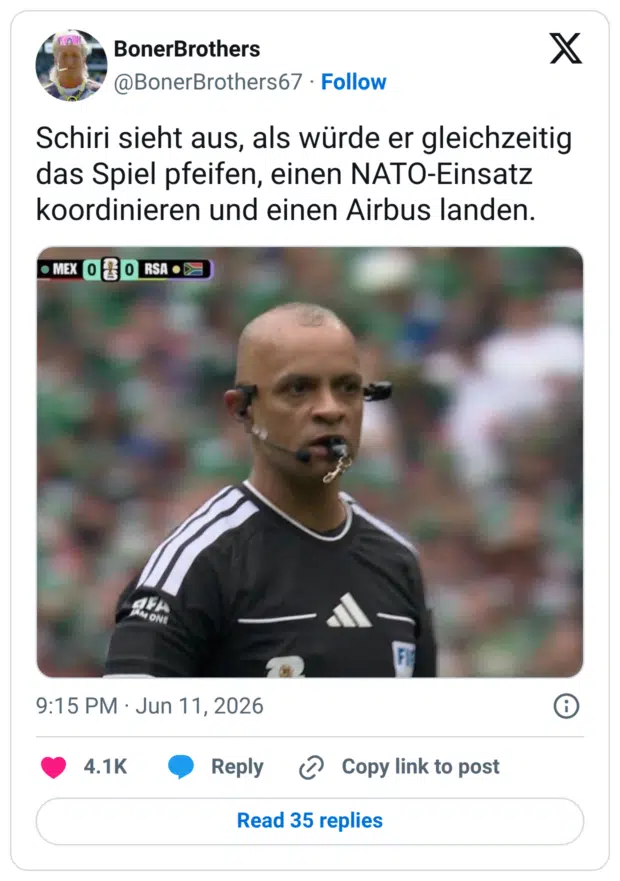 chiri sieht aus, als würde er gleichzeitig das Spiel pfeifen, einen NATO-Einsatz koordinieren und einen Airbus landen