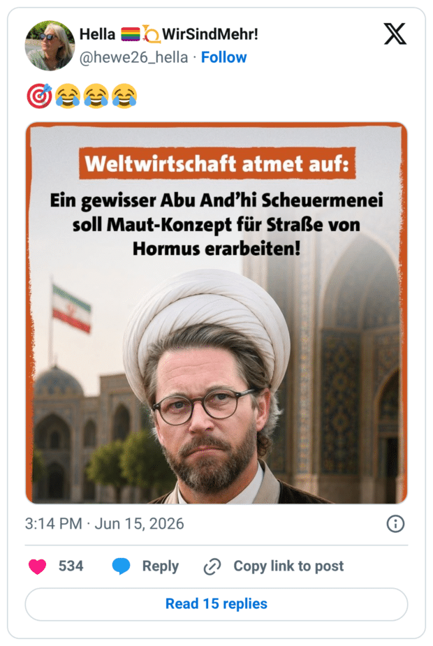 Weltwirtschaft atmet auf: Ein gewisser Abu And'hi Scheuermenei soll Maut-Konzept für Straße von • WirSindMehr! Hormus erarbeiten!