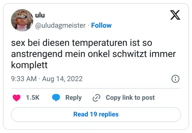 sex bei diesen temperaturen ist so anstrengend mein onkel schwitzt immer komplett