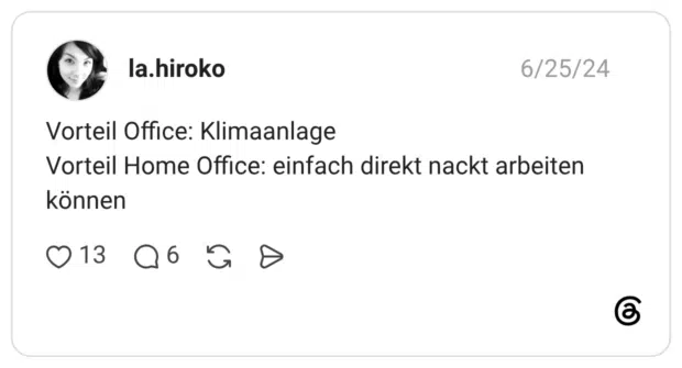 Vorteil Office: Klimaanlage Vorteil Home Office: einfach direkt nackt arbeiten können