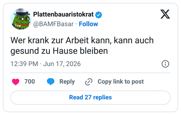 Wer krank zur Arbeit kann, kann auch gesund zu Hause bleiben