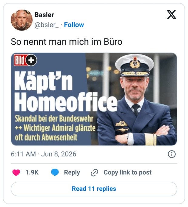 So nennt man mich im Büro Bild (+ Käpt'n Homeoffice Skandal bei der Bundeswehr