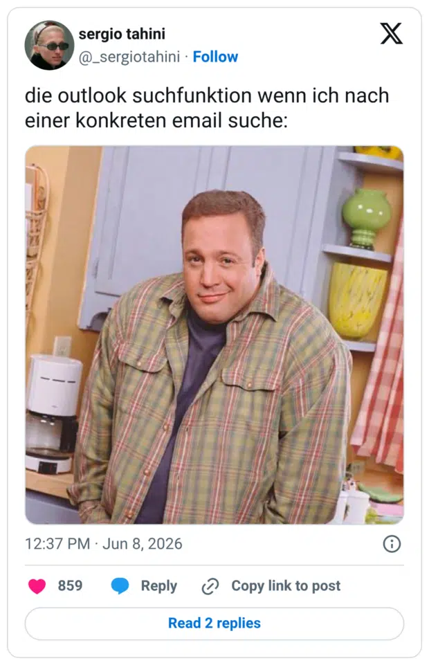 die outlook suchfunktion wenn ich nach einer konkreten email suche: