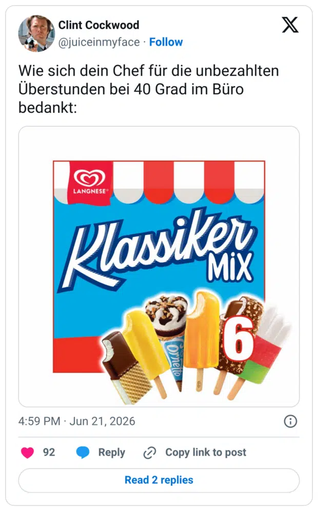 Wie sich dein Chef für die unbezahlten Überstunden bei 40 Grad im Büro bedankt: LANGNESE® Klassikex