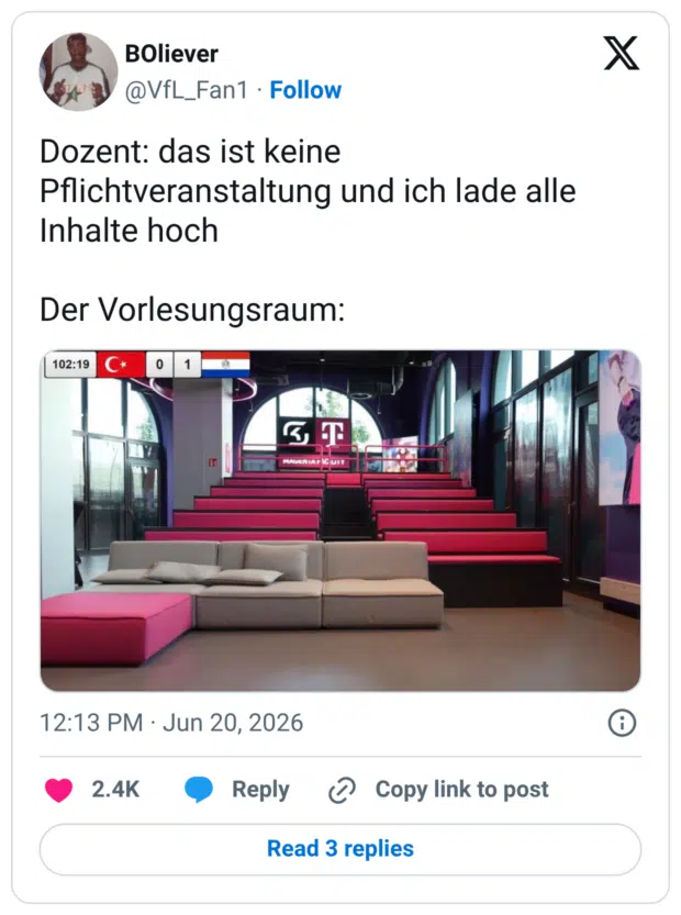 Dozent: das ist keine Pflichtveranstaltung und ich lade alle Inhalte hoch Der Vorlesungsraum: