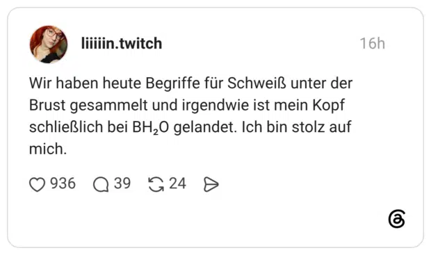 Wir haben heute Begriffe für Schweiß unter der Brust gesammelt und irgendwie ist mein Kopf schließlich bei BH,0 gelandet. Ich bin stolz auf mich.