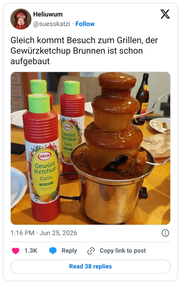 Gleich kommt Besuch zum Grillen, der Gewürzketchup Brunnen ist schon aufgebaut