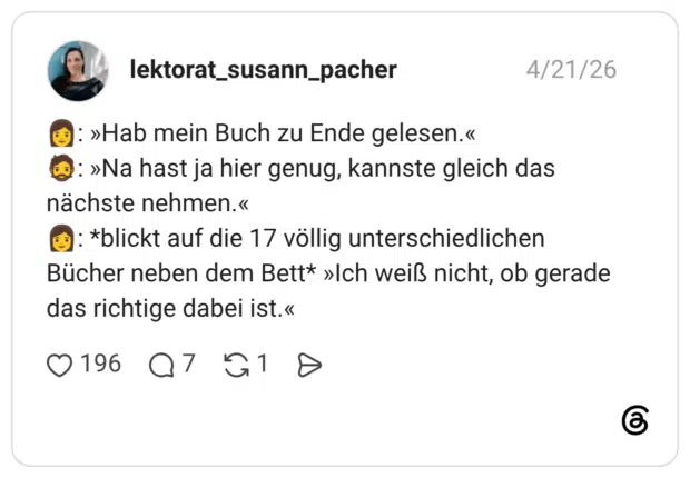 : >>Hab mein Buch zu Ende gelesen.