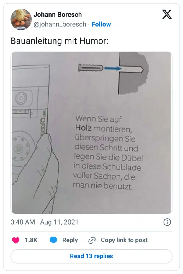Bauanleitung mit Humor: