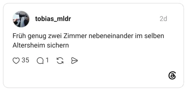 Früh genug zwei Zimmer nebeneinander im selben Altersheim sichern