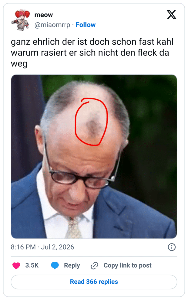 ganz ehrlich der ist doch schon fast kahl warum rasiert er sich nicht den fleck da weg