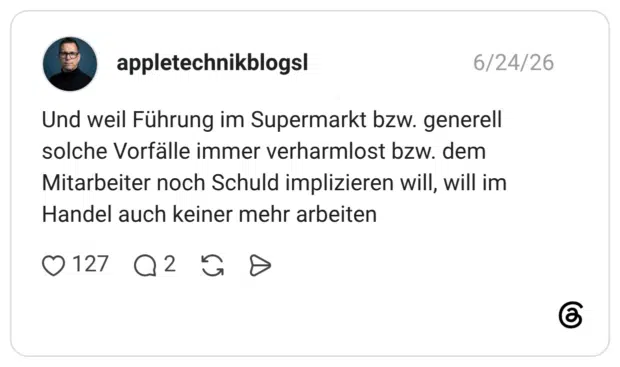 Und weil Führung im Supermarkt bzw. generell solche Vorfälle immer verharmlost bzw. dem Mitarbeiter noch Schuld implizieren will, will im Handel auch keiner mehr arbeiten