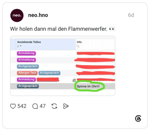 Wir holen dann mal den Flammenwerfer. 00 Anstehende ToDos * Anmeldung Anmeldung Arztgespräch Allergie-Test Anmeldung Arztgespräch