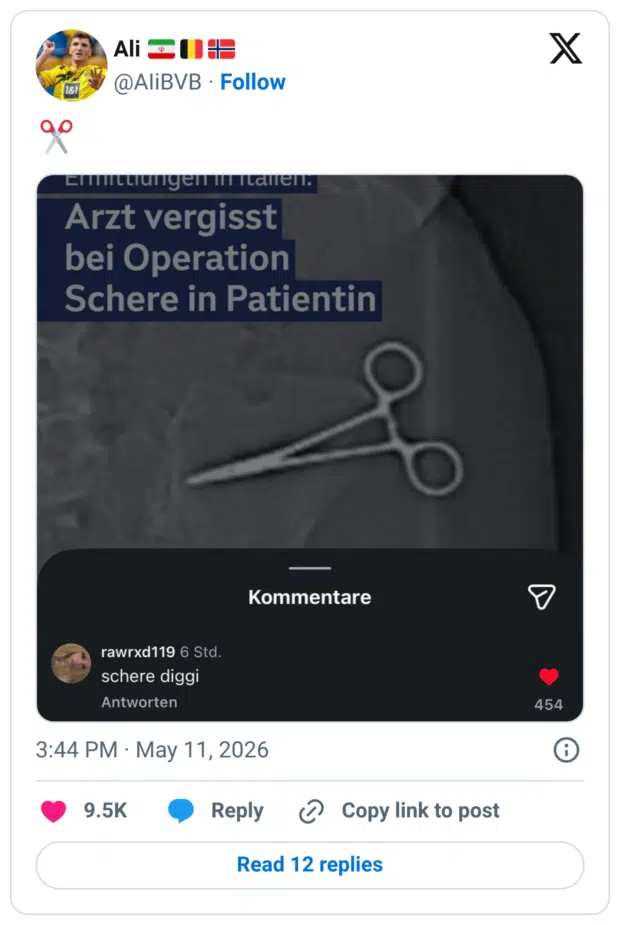 Arzt vergisst bei Operation Schere in Patientin