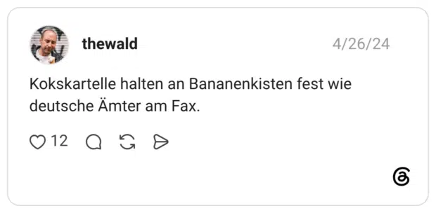 Kokskartelle halten an Bananenkisten fest wie deutsche Ämter am Fax.