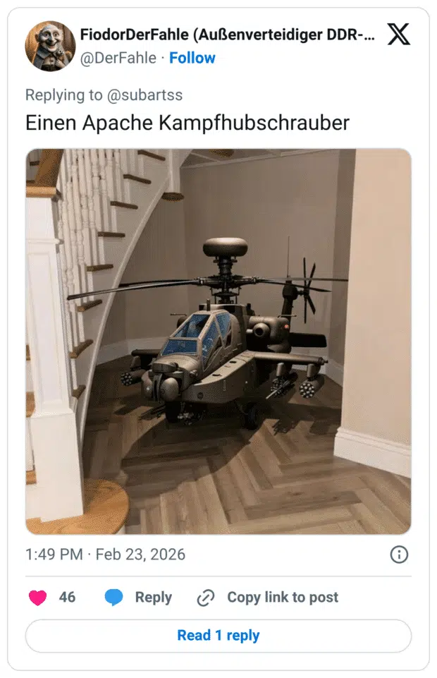 Einen Apache Kampfhubschrauber