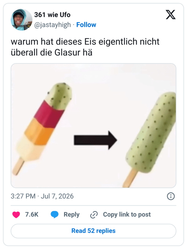 warum hat dieses Eis eigentlich nicht überall die Glasur hä