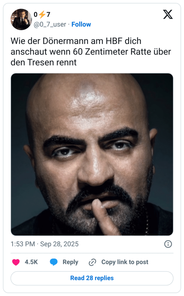 Wie der Dönermann am HBF dich anschaut wenn 60 Zentimeter Ratte über den Tresen rennt