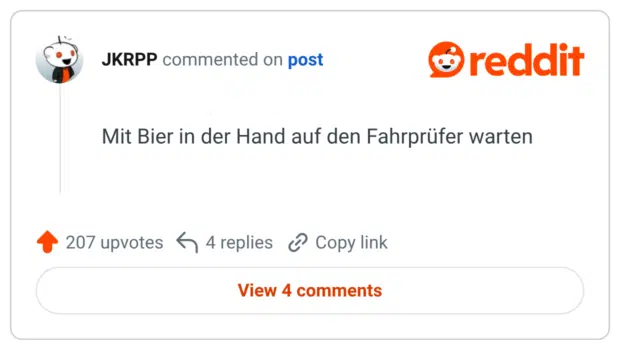 Mit Bier in der Hand auf den Fahrprüfer warten