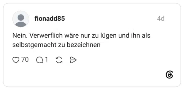 Nein. Verwerflich wäre nur zu lügen und ihn als selbstgemacht zu bezeichnen