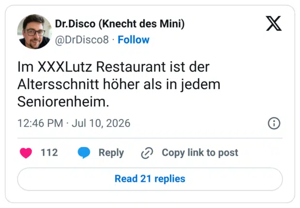 Im XXXLutz Restaurant ist der Altersschnitt höher als in jedem Seniorenheim.