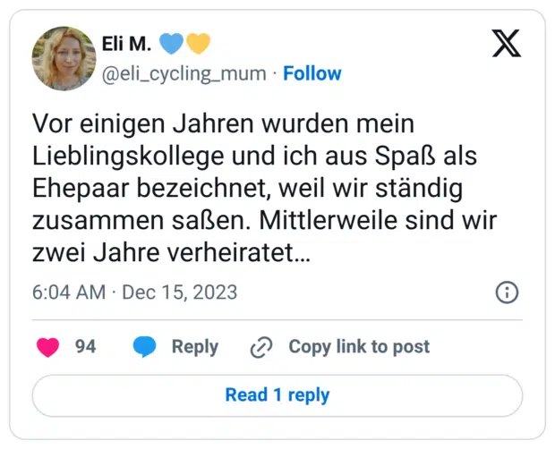 Vor einigen Jahren wurden mein Lieblingskollege und ich aus Spaß als Ehepaar bezeichnet, weil wir ständig zusammen saßen. Mittlerweile sind wir zwei Jahre verheiratet...