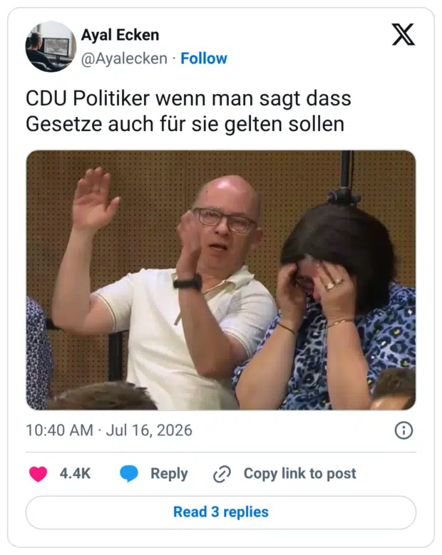 CDU Politiker wenn man sagt dass Gesetze auch für sie gelten sollen