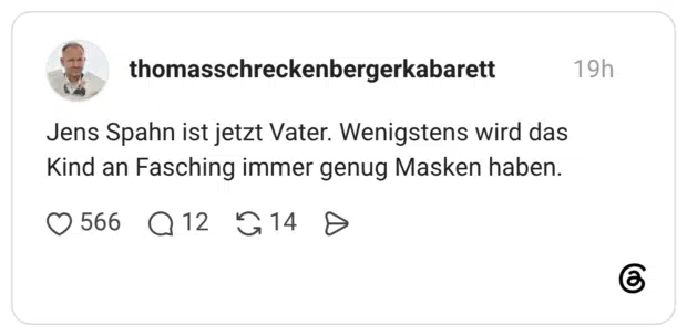 Jens Spahn ist jetzt Vater. Wenigstens wird das Kind an Fasching immer genug Masken haben