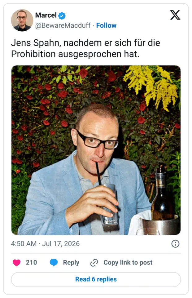 Jens Spahn, nachdem er sich für die Prohibition ausgesprochen hat.