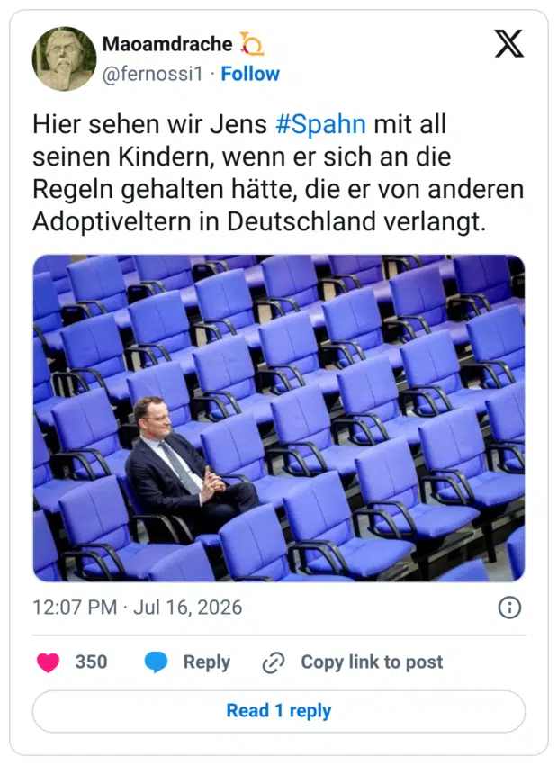 Hier sehen wir Jens #Spahn mit all seinen Kindern, wenn er sich an die Regeln gehalten hätte, die er von anderen Adoptiveltern in Deutschland verlangt.