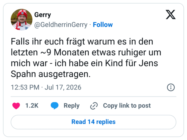 Falls ihr euch frägt warum es in den letzten ~9 Monaten etwas ruhiger um mich war - ich habe ein Kind für Jens Spahn ausgetragen.