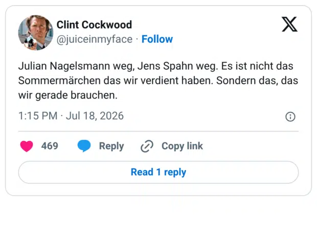 Julian Nagelsmann weg, Jens Spahn weg. Es ist nicht das Sommermärchen das wir verdient haben. Sondern das, das wir gerade brauchen.