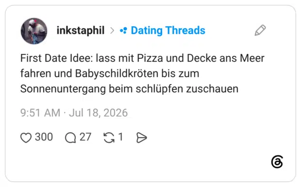 First Date Idee: lass mit Pizza und Decke ans Meer fahren und Babyschildkröten bis zum Sonnenuntergang beim schlüpfen zuschauen