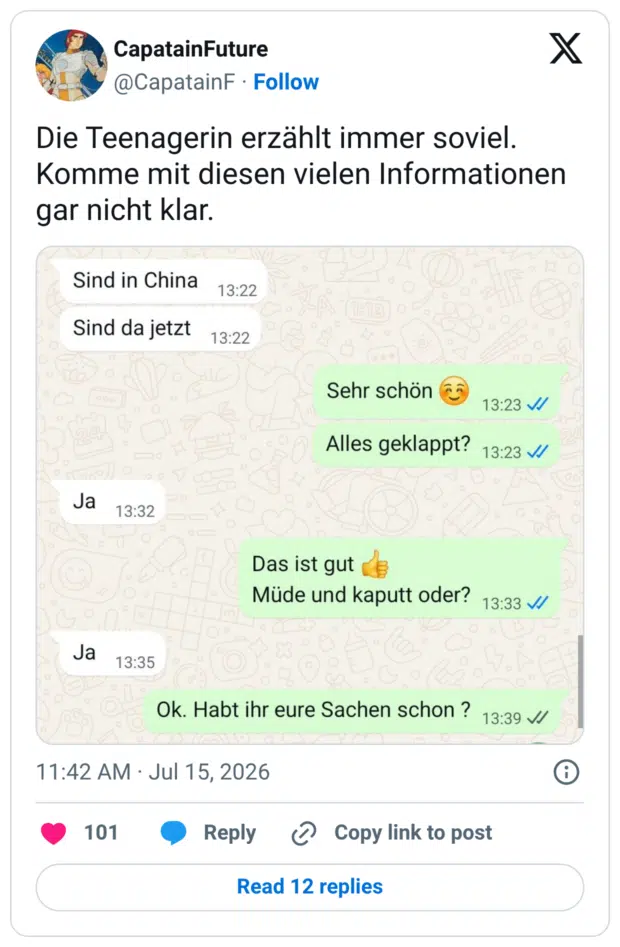 ie Teenagerin erzählt immer soviel. Komme mit diesen vielen Informationen gar nicht klar.