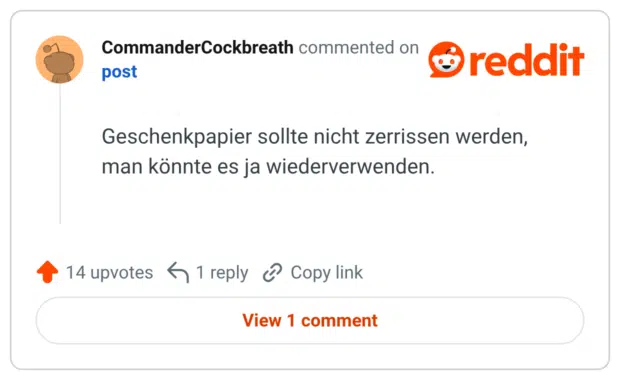 Geschenkpapier sollte nicht zerrissen werden, man könnte es ja wiederverwenden.