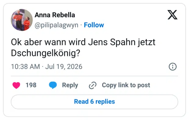 Ok aber wann wird Jens Spahn jetzt Dschungelkönig?