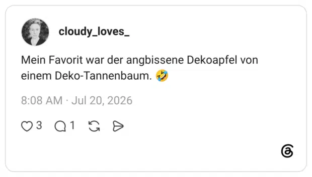 Mein Favorit war der angbissene Dekoapfel von einem Deko-Tannenbaum. 🤣