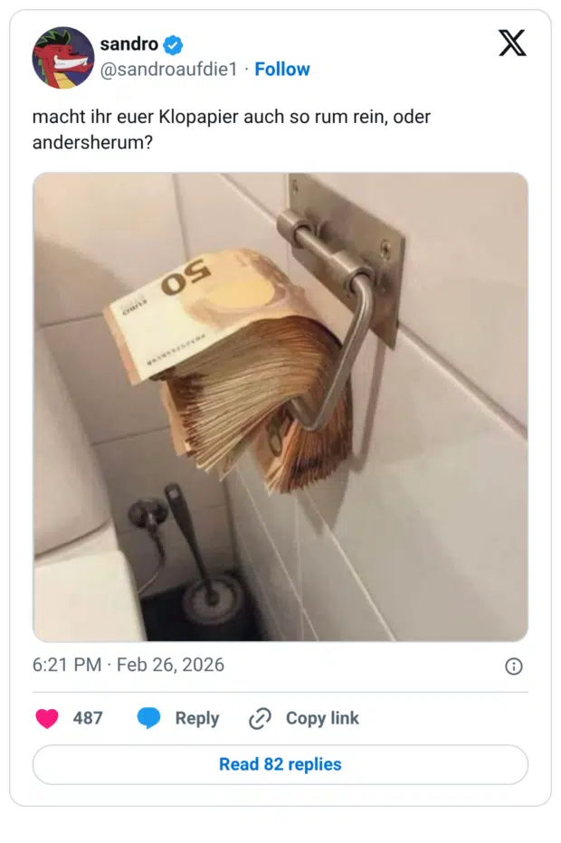 macht ihr euer Klopapier auch so rum rein, oder andersherum?