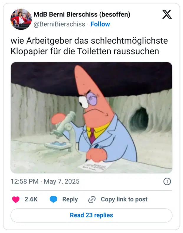 wie Arbeitgeber das schlechtmöglichste Klopapier für die Toiletten raussuchen