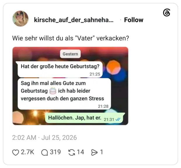 Wie sehr willst du als "Vater" verkacken?