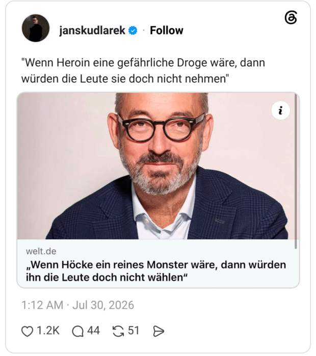 "Wenn Heroin eine gefährliche Droge wäre, dann würden die Leute sie doch nicht nehmen"