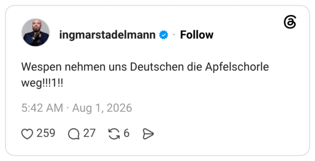 Wespen nehmen uns Deutschen die Apfelschorle weg!!