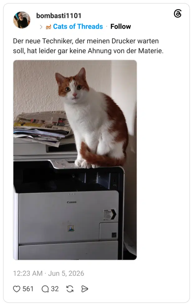 Der neue Techniker, der meinen Drucker warten soll, hat leider gar keine Ahnung von der Materie.