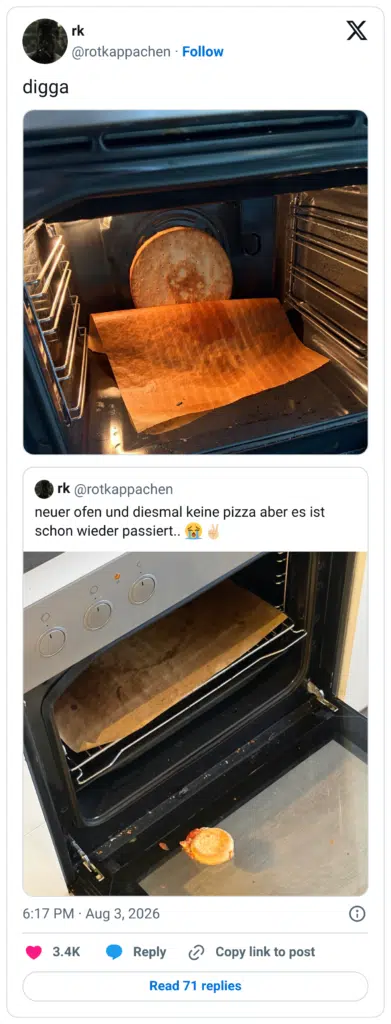 neuer ofen und diesmal keine pizza aber es ist schon wieder passiert..
