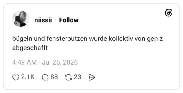 bügeln und fensterputzen wurde kollektiv von gen z abgeschafft