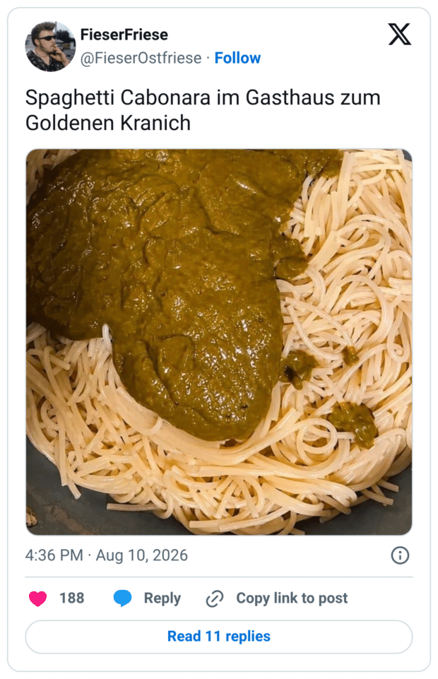 Spaghetti Cabonara im Gasthaus zum Goldenen Kranich