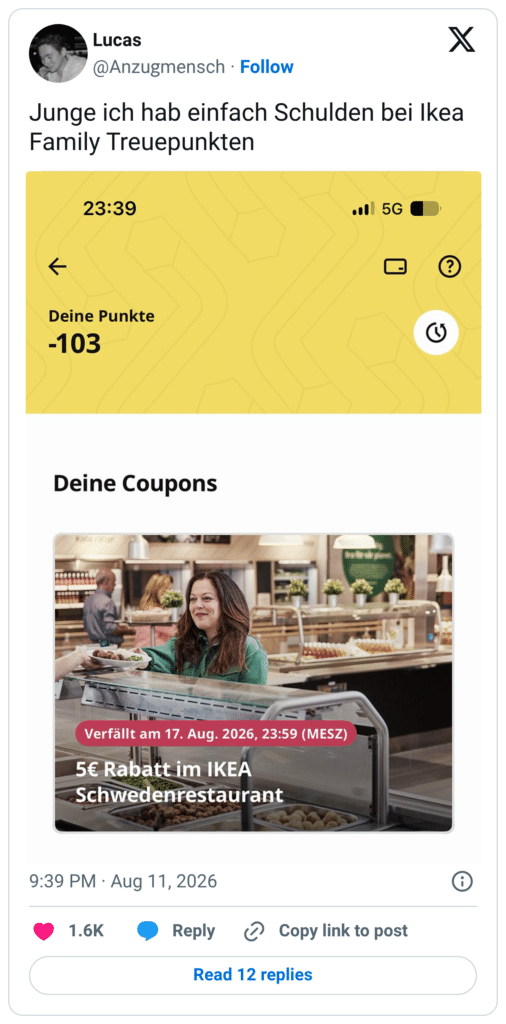 Junge ich hab einfach Schulden bei Ikea Family Treuepunkten