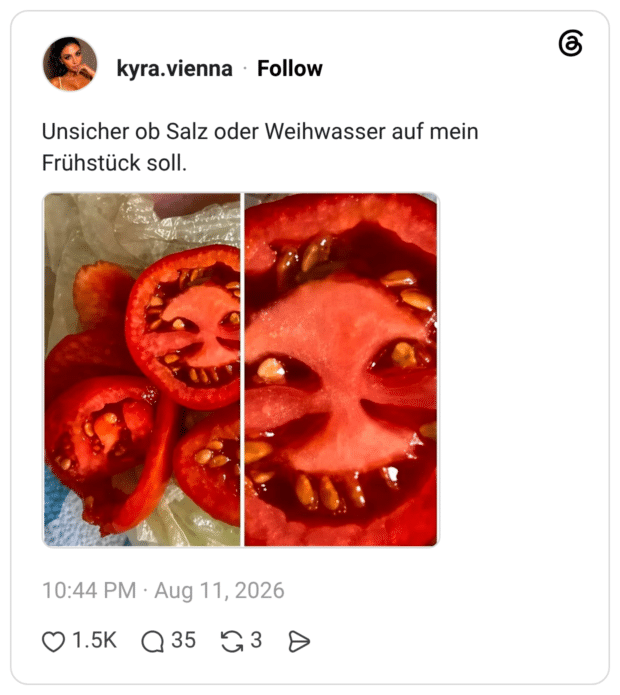 Unsicher ob Salz oder Weihwasser auf mein Frühstück soll.